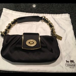 COACH PIPPA BLACK SATIN CHAIN EVENING BAG